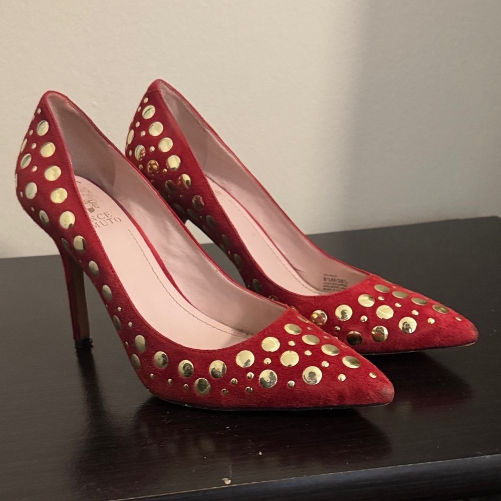 Vince Camuto Red Heels with Gold Accents